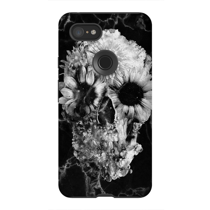Pixel 3XL StrongFit Floral Skull Marble by Ali Gulec
