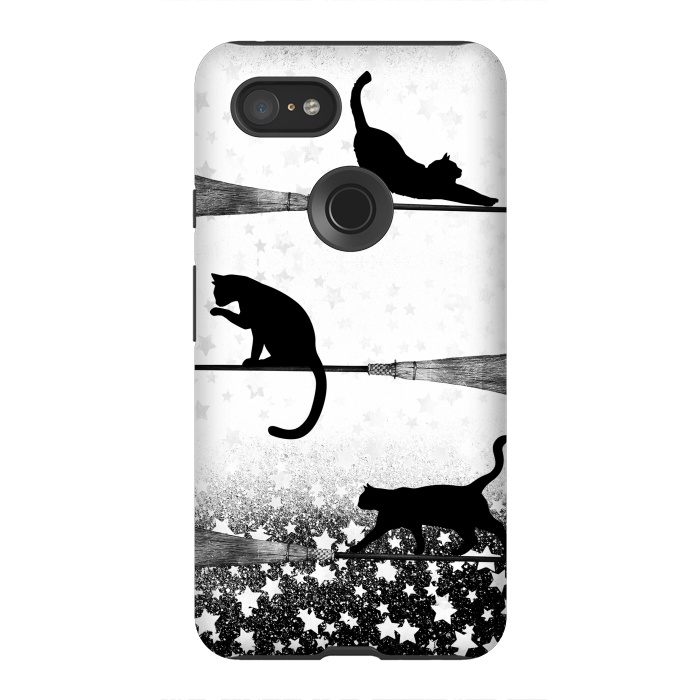 Pixel 3XL StrongFit black cats flying on witch brooms by Oana 