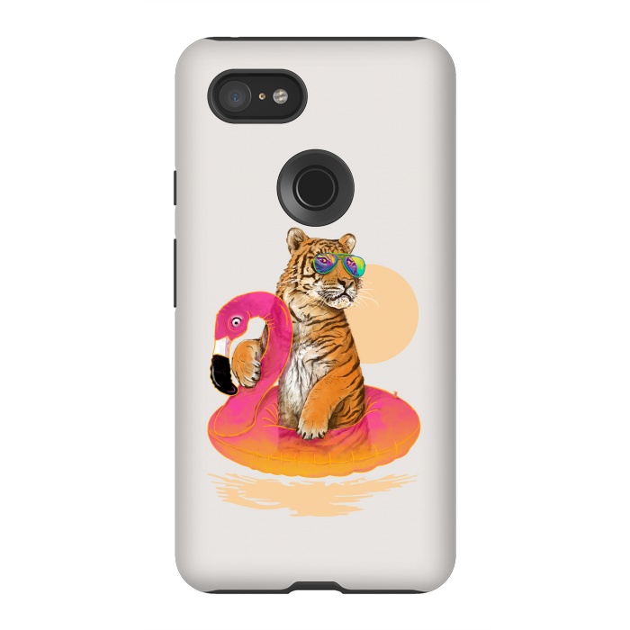 Pixel 3XL StrongFit Chillin Flamingo Tiger by 38 Sunsets