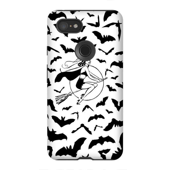Pixel 3XL StrongFit Witch and flying bats vintage illustration by Oana 