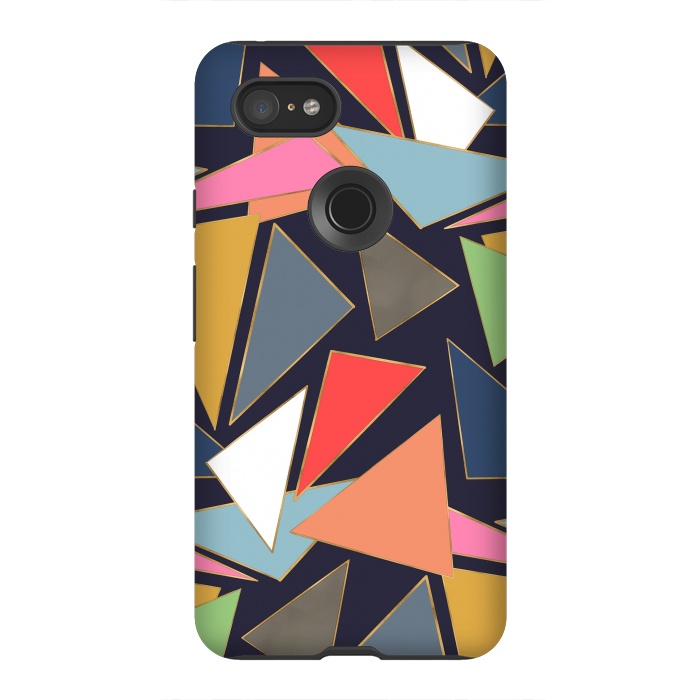Pixel 3XL StrongFit Modern Contemporary Gold Strokes Colorful Triangles by InovArts