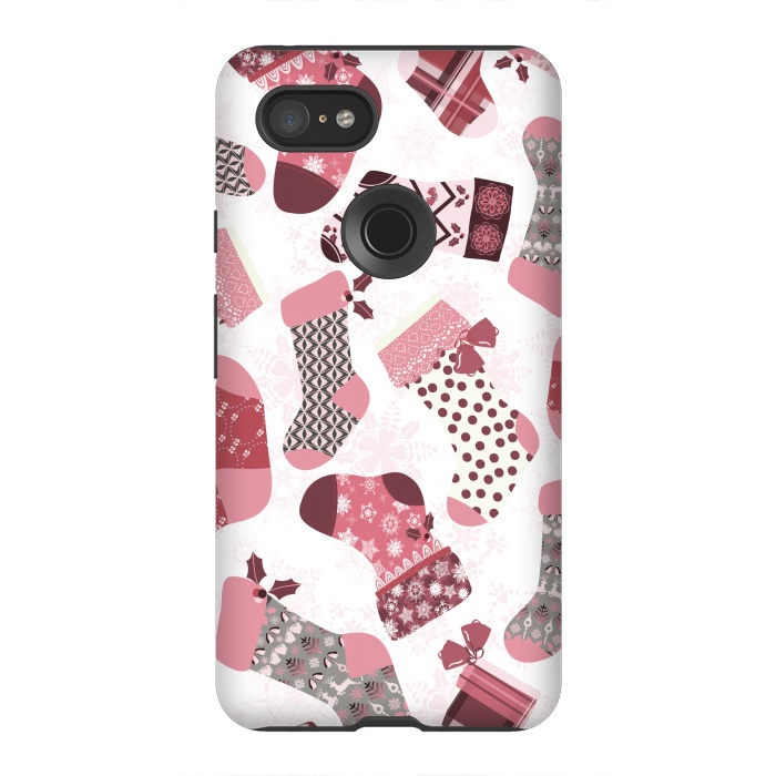 Pixel 3XL StrongFit Christmas Stockings in Pink and Gray by Paula Ohreen