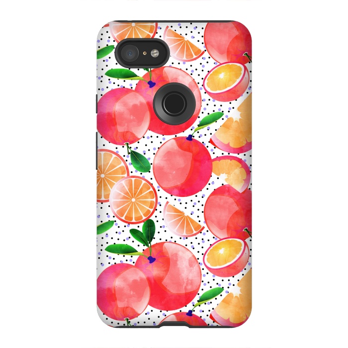 Pixel 3XL StrongFit Citrus Tropical | Juicy Fruits Polka Dots | Food Orange Grapefruit Pink Watercolor Botanica by Uma Prabhakar Gokhale