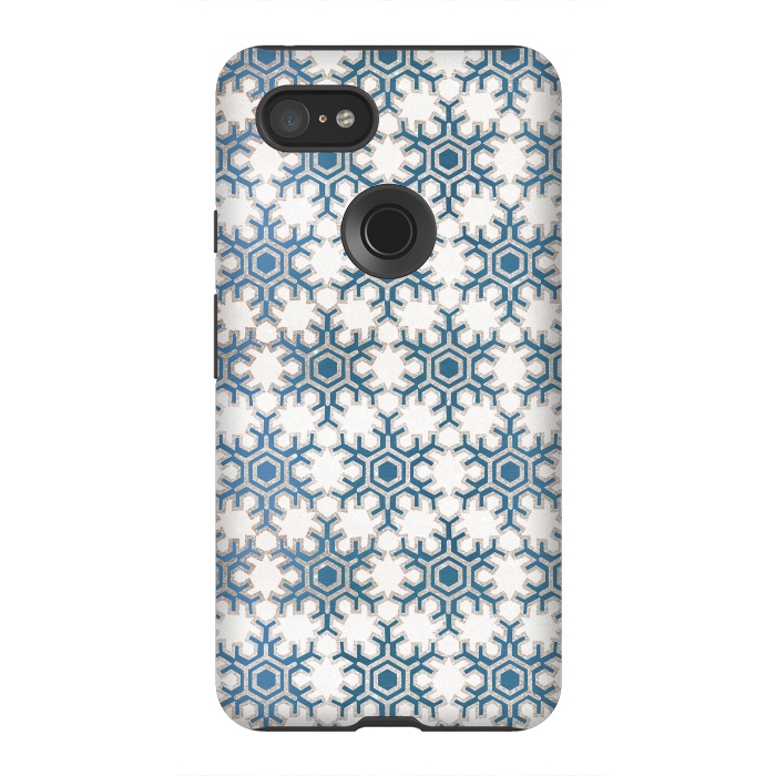 Pixel 3XL StrongFit Blue silver snowflakes christmas pattern by Oana 