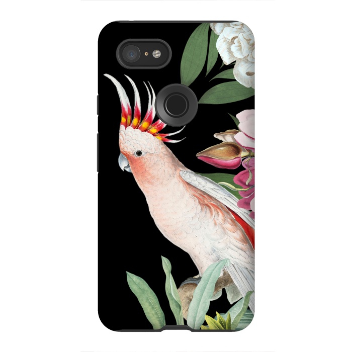Pixel 3XL StrongFit Vintage Pink Cockatoo with Tropical Flowers by  Utart