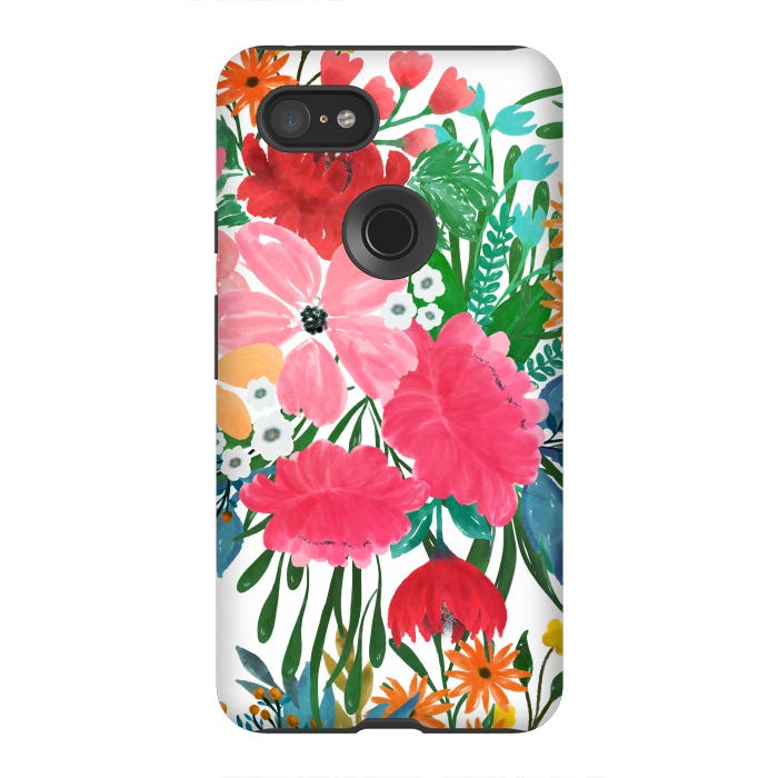 Pixel 3XL StrongFit Trendy Pink watercolor Floral Bouquet White Design by InovArts