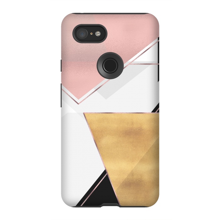 Pixel 3XL StrongFit Stylish Gold and Rose Pink Geometric Abstract Design by InovArts