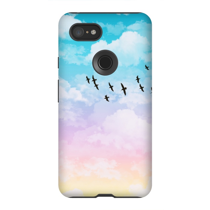Pixel 3XL StrongFit Pastel Clouds with Birds by Julie Erin Designs