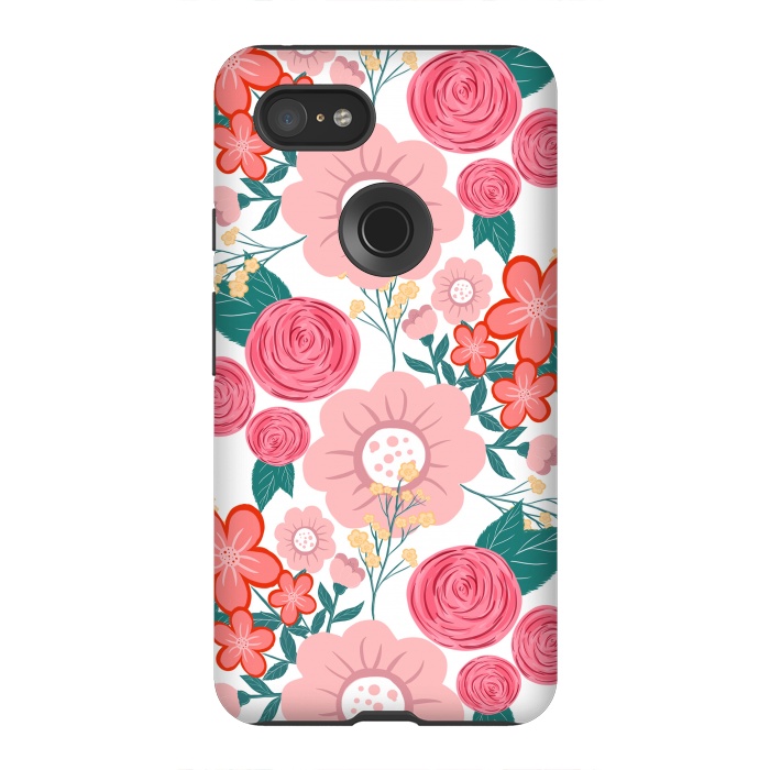 Pixel 3XL StrongFit Cute girly pink Hand Drawn Flowers design by InovArts