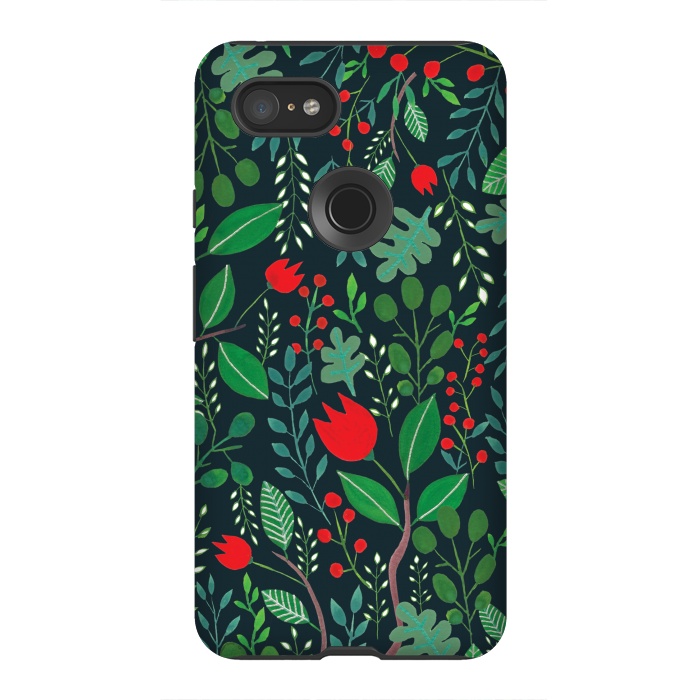 Pixel 3XL StrongFit Christmas Floral 2 Black by Hanny Agustine