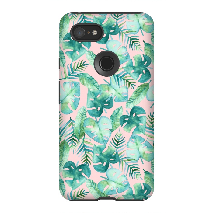 Pixel 3XL StrongFit Cyan Tropical Jungle on Pink by Tangerine-Tane