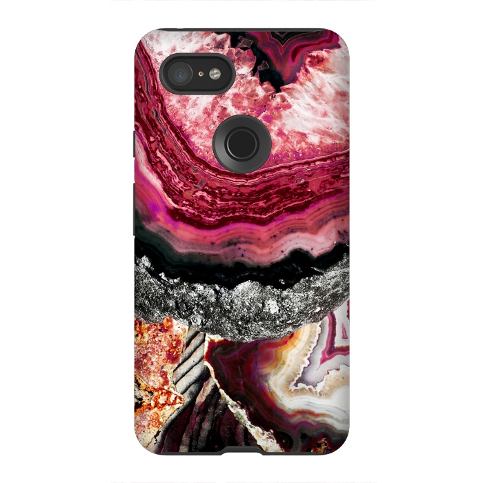Pixel 3XL StrongFit Vibrant pink gold agate geode stones by Oana 