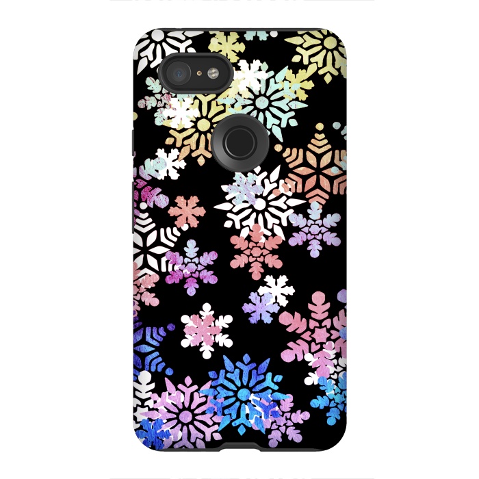 Pixel 3XL StrongFit Rainbow colourful snowflakes Christmas pattern by Oana 