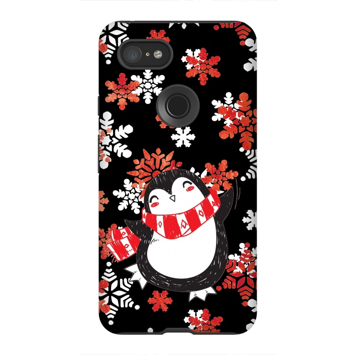 Pixel 3XL StrongFit Cute penguin and winter snowflakes Jolly Christmas illustration by Oana 