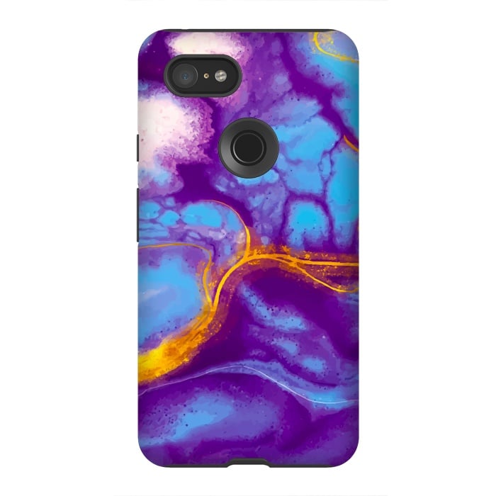 Pixel 3XL StrongFit blue purple gold marble by haroulita