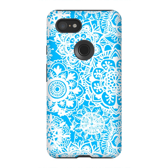 Pixel 3XL StrongFit Blue and White Mandala Pattern by Julie Erin Designs