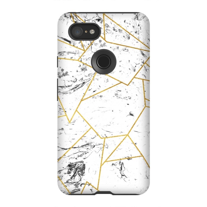 Pixel 3XL StrongFit White marble and gold frame by Julia Badeeva