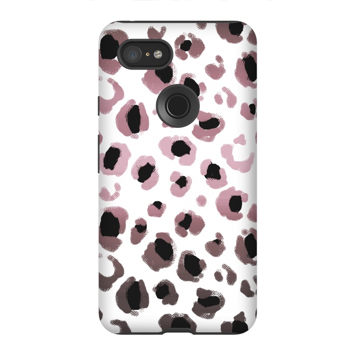 Pixel 3XL StrongFit Pink brown leopard print spots by Oana 