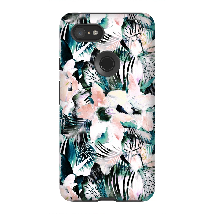 Pixel 3XL StrongFit Tropical flowers and palm leaves by Oana 