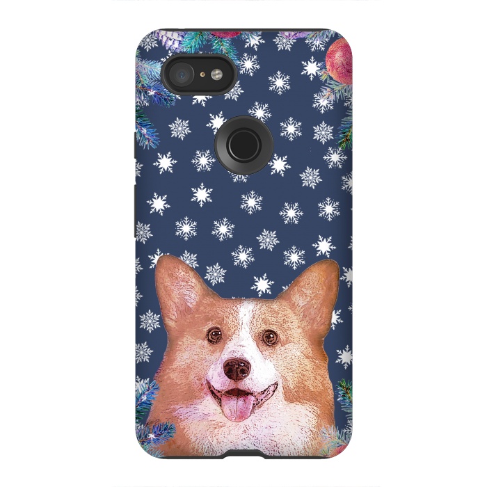 Pixel 3XL StrongFit Corgi, snowflakes and winter decorations by Oana 