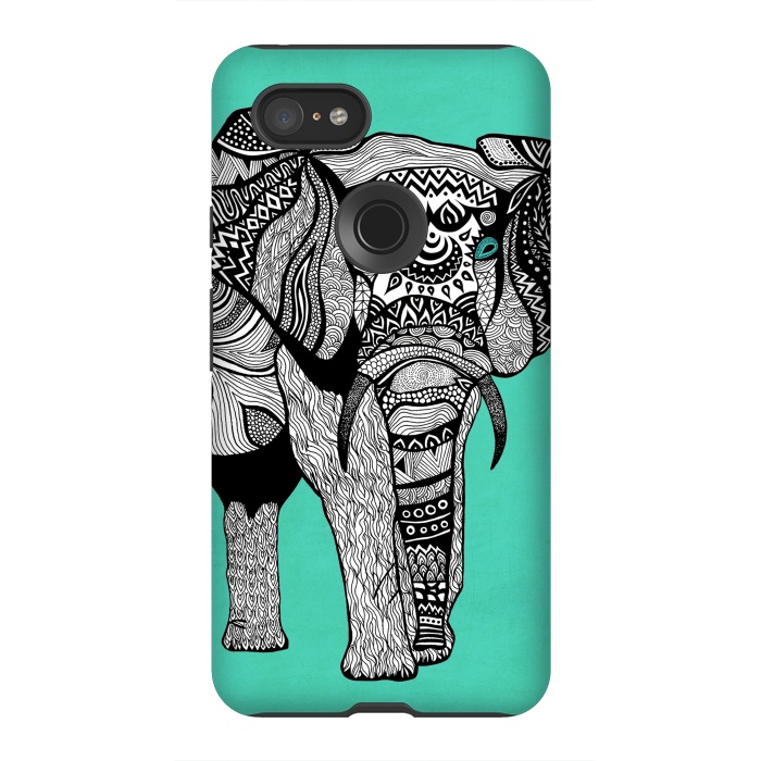 Pixel 3XL StrongFit Turquoise Elephant by Pom Graphic Design