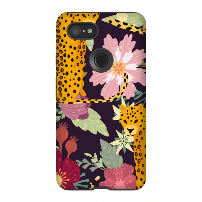 Pixel 3XL StrongFit floral leopard by haroulita