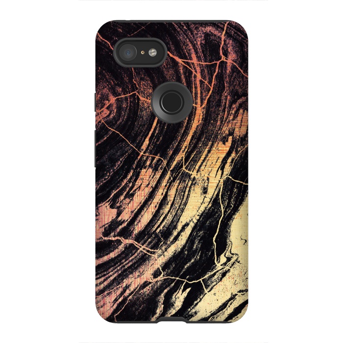 Pixel 3XL StrongFit Gold marble brush strokes by Oana 