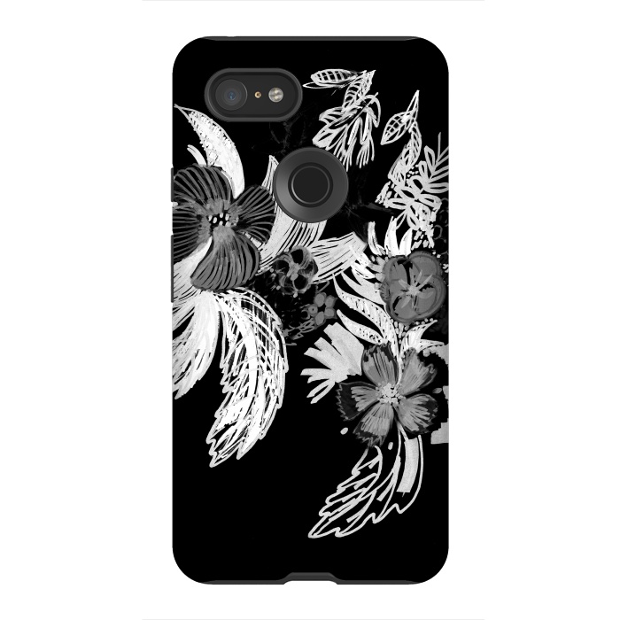 Pixel 3XL StrongFit Black and white marker sketched flowers by Oana 
