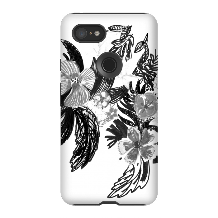 Pixel 3XL StrongFit Black ink sketched flowers by Oana 