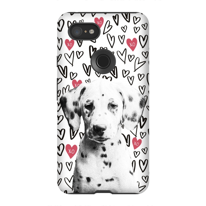 Pixel 3XL StrongFit Cute Dalmatian and hearts Valentine's day by Oana 
