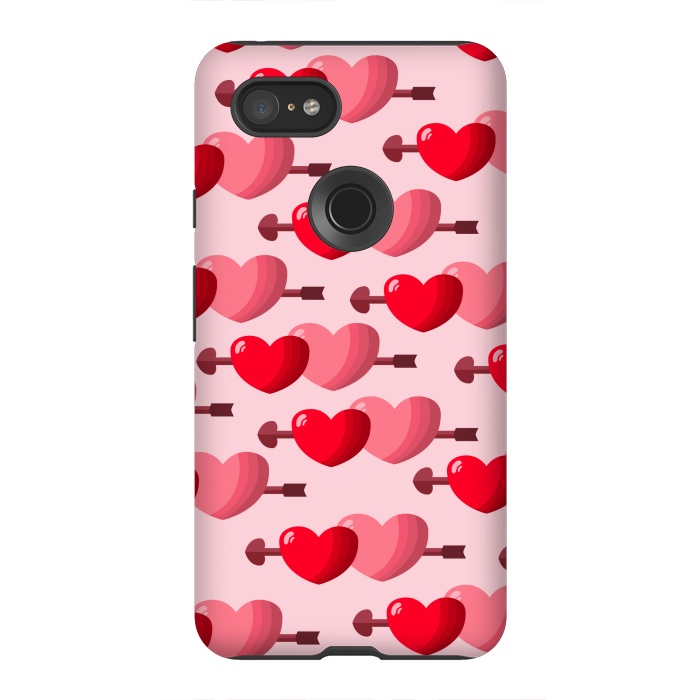 Pixel 3XL StrongFit pink red hearts pattern by MALLIKA