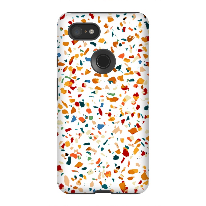Pixel 3XL StrongFit Tan Terrazzo | Eclectic Quirky Confetti Painting | Celebration Colorful Boho Happy Party Graphic  by Uma Prabhakar Gokhale