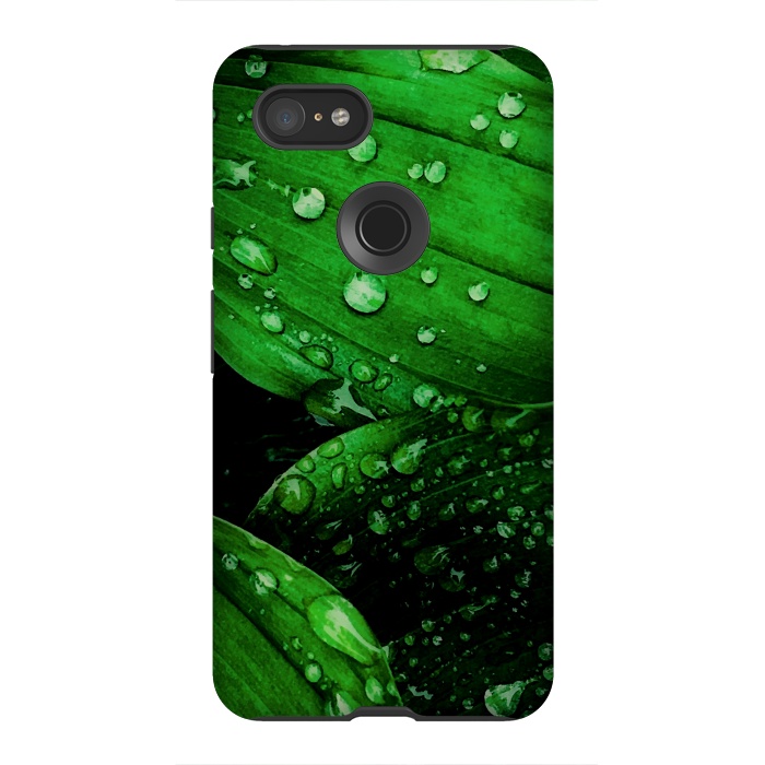 Pixel 3XL StrongFit green leaf with raindrops by haroulita