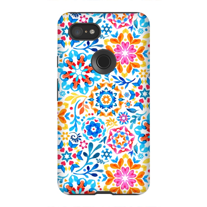 Pixel 3XL StrongFit Watercolor Kaleidoscope Floral - brights by Micklyn Le Feuvre