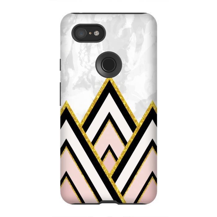 Pixel 3XL StrongFit Geometric pink gold triangles by Jms
