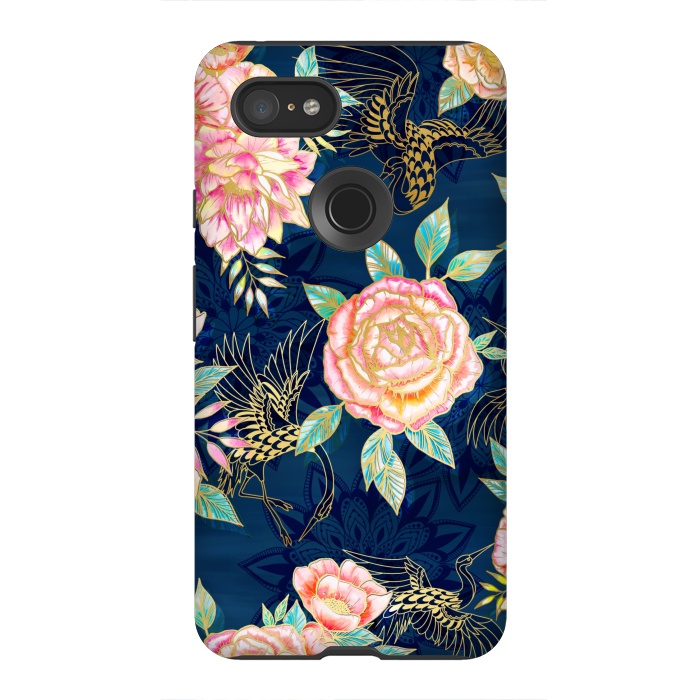 Pixel 3XL StrongFit Gilded Peonies and Cranes by gingerlique