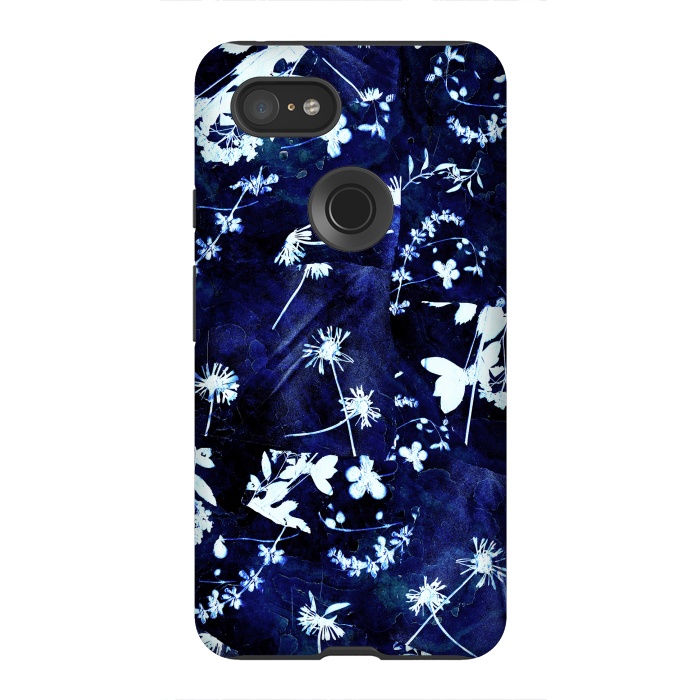 Pixel 3XL StrongFit Pressed flowers indigo cyanotype by Oana 