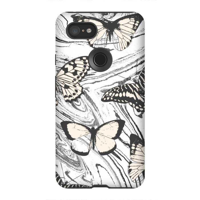 Pixel 3XL StrongFit Butterflies and black ink marble by Oana 