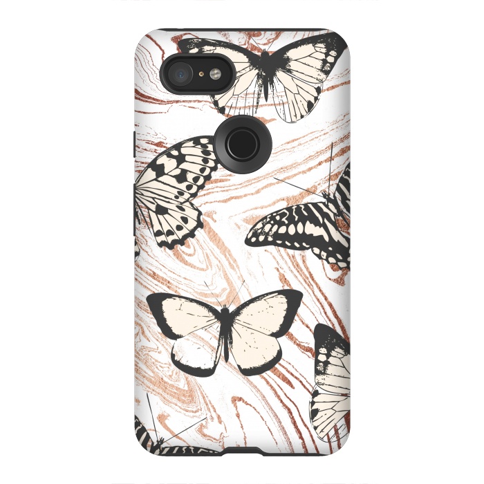 Pixel 3XL StrongFit Butterflies and gold painted marble by Oana 