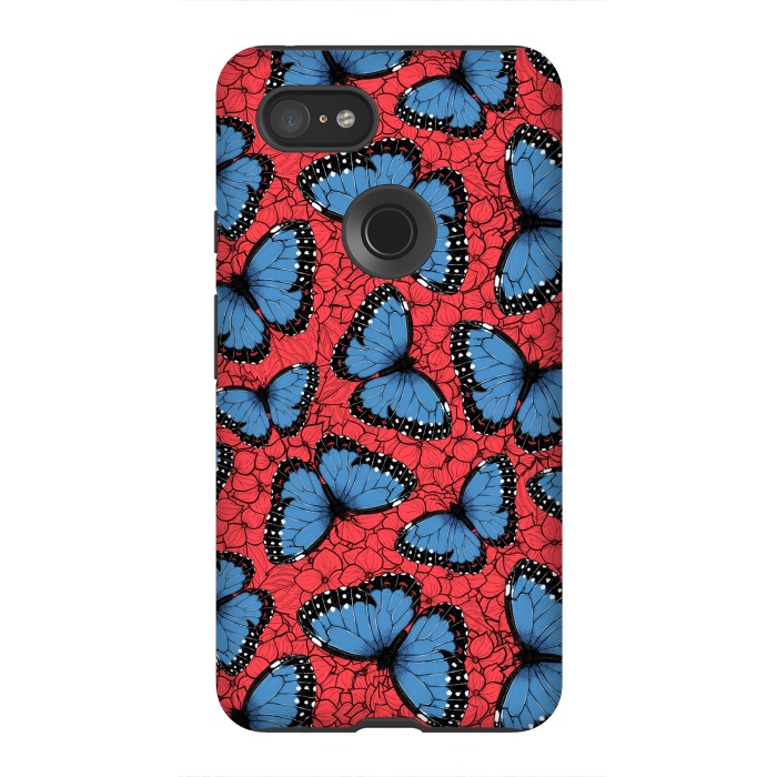Pixel 3XL StrongFit Blue Morpho butterfly on red hydrangea by Katerina Kirilova