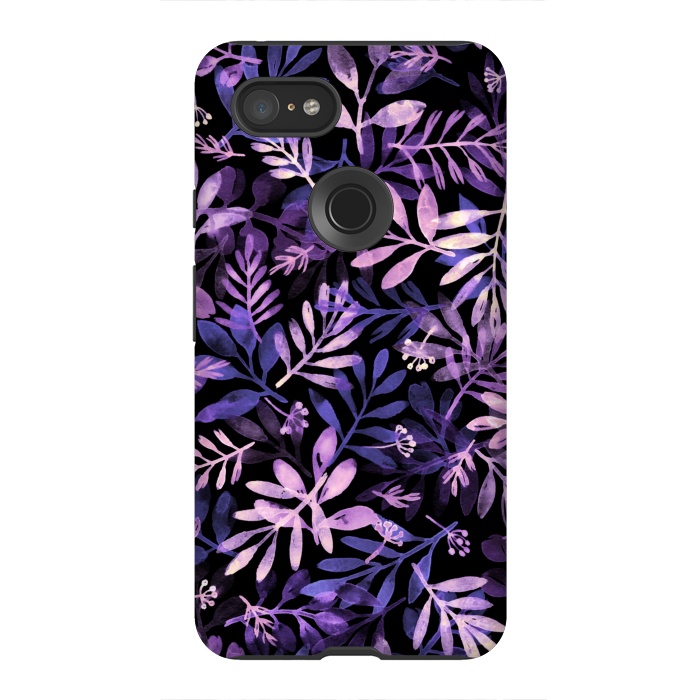 Pixel 3XL StrongFit purple branches on a black background by Alena Ganzhela