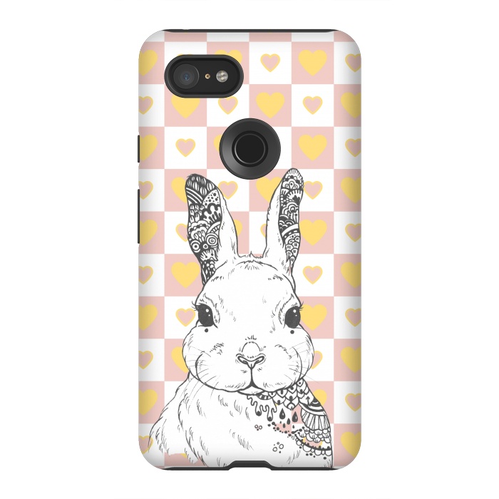 Pixel 3XL StrongFit Rabbit and yellow hearts Alice in Wonderland by Oana 