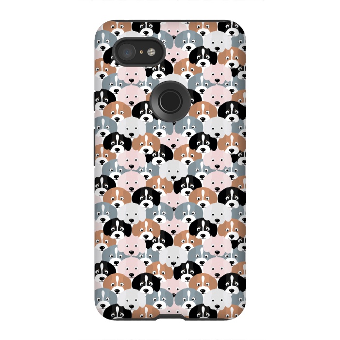 Pixel 3XL StrongFit Cute Black Brown Pink Grey Puppy Dogs Illustration by InovArts