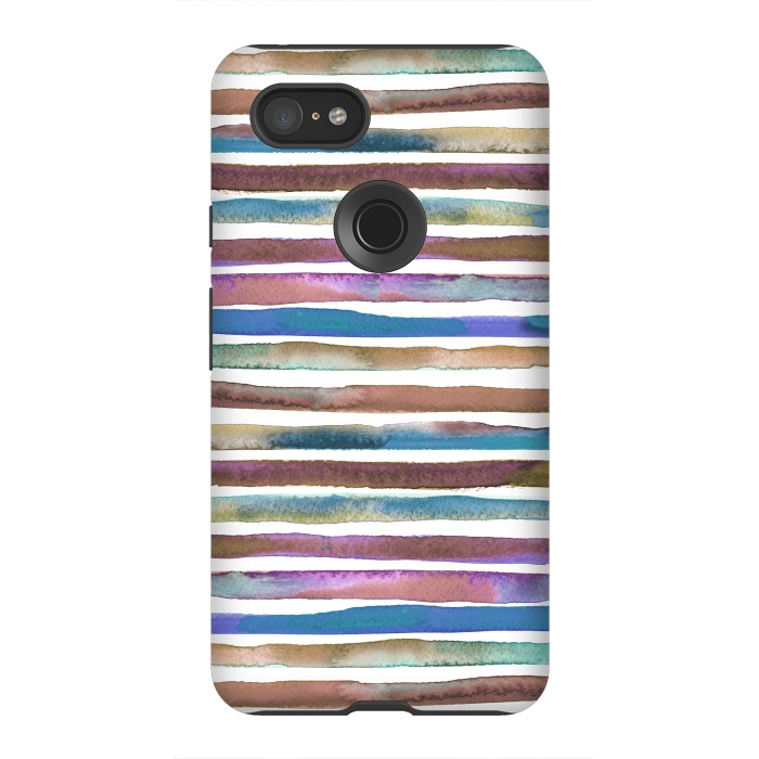 Pixel 3XL StrongFit Geometric Watercolor Lines and Stripes Purple Gold by Ninola Design