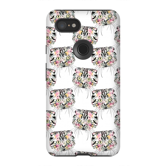 Pixel 3XL StrongFit Cute Pink Cat & watercolor flowers Animal Pattern by InovArts