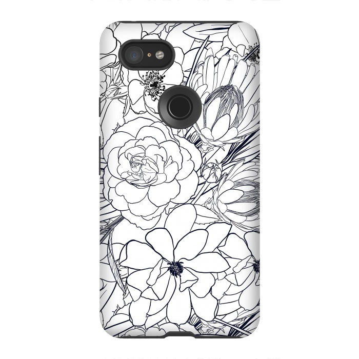Pixel 3XL StrongFit Modern Line Art Hand Drawn Floral Girly Design by InovArts