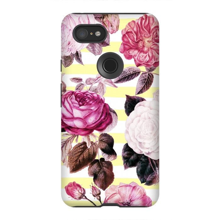 Pixel 3XL StrongFit Vintage romantic roses and bright yellow stripes by Oana 