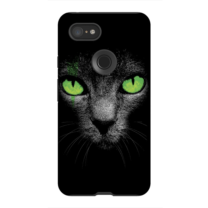 Pixel 3XL StrongFit Black Cat with Green Eyes by Sitchko