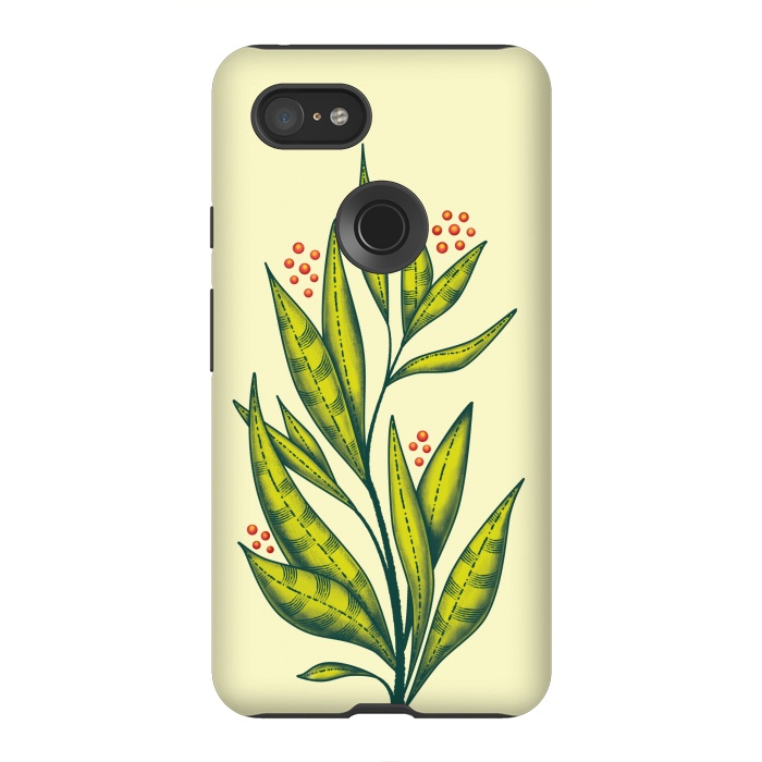 Pixel 3XL StrongFit Abstract green plant with decorative leaves and berries by Boriana Giormova