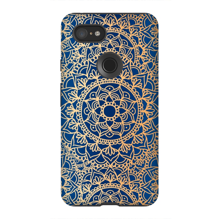 Pixel 3XL StrongFit Blue and Yellow Mandala Pattern by Julie Erin Designs